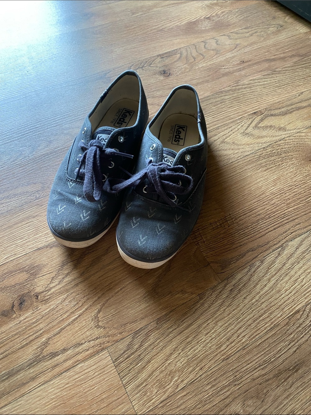 Keds Gray Canvas Lace-Up Sneakers with Chevron Accents
